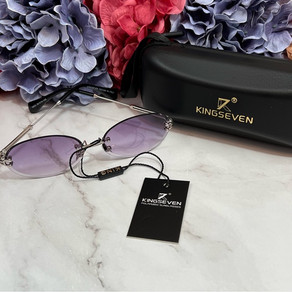 KINGSEVEN Retro Purple Gradient Oval Rimless Sunglasses - Picture 4 of 16